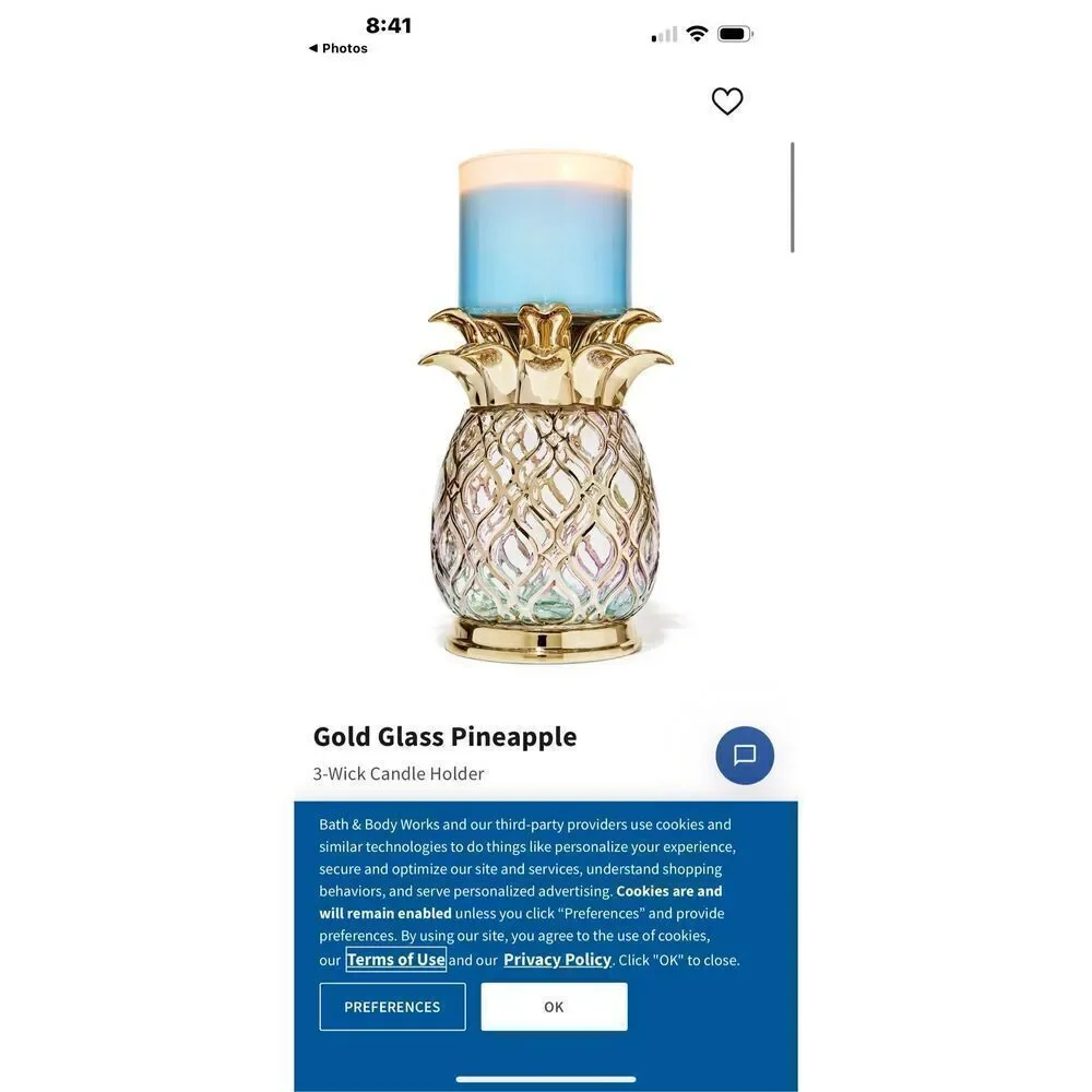 Bath & body works chalice pedastal candle holder pineapple fruit gold glass - Picture 2 of 10